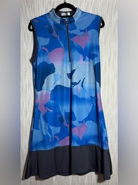 Callaway Blue Multi Floral Print Sleeveless Golf Dress